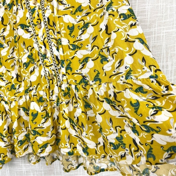 Anthropologie Maeve Janie Rabbit Print Tasseled Flounced Peasant Blouse Top - Picture 5 of 6